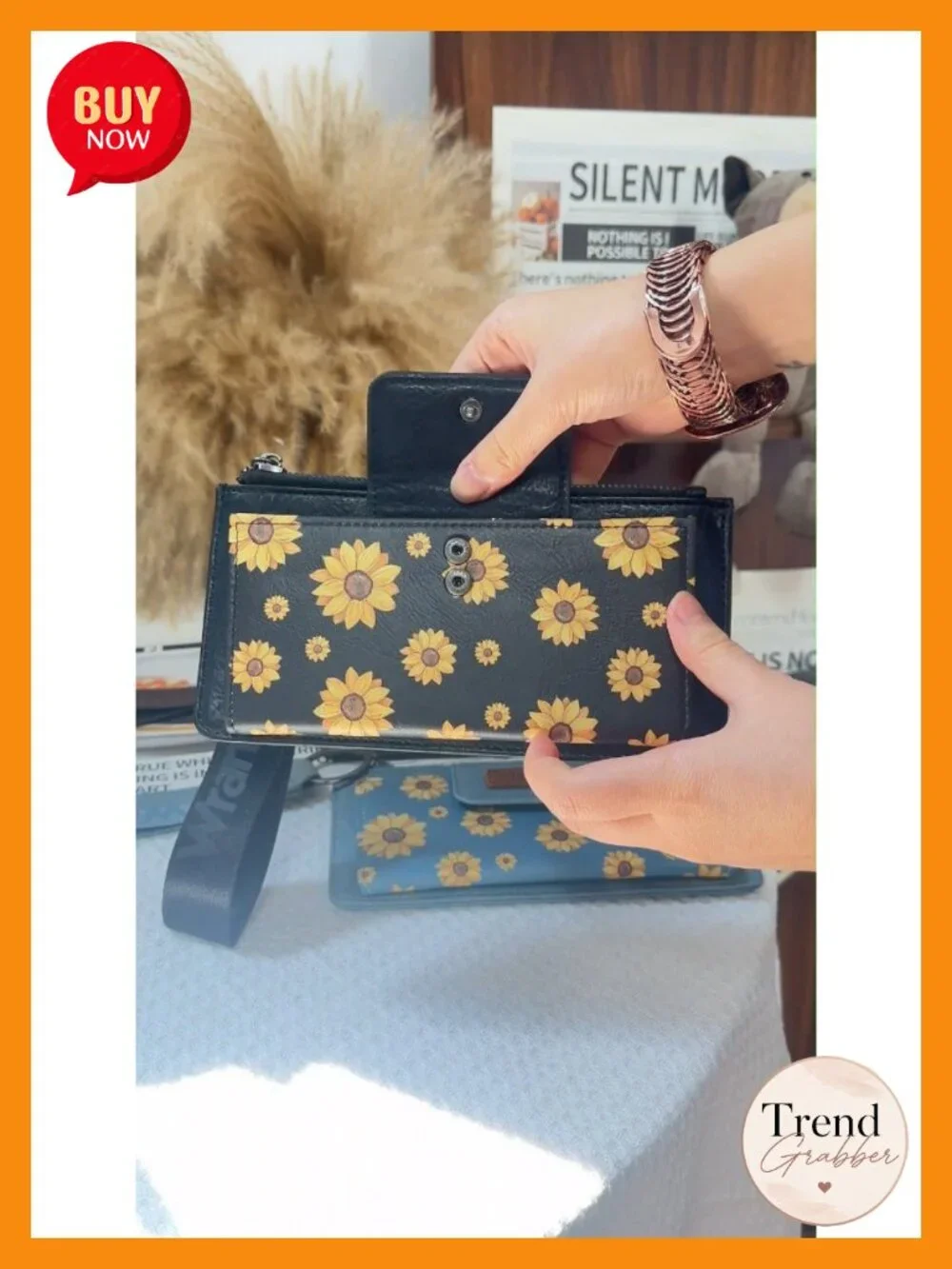 Faux Leather Wristlet Wallet with RFID Blocking 10 Card Slots